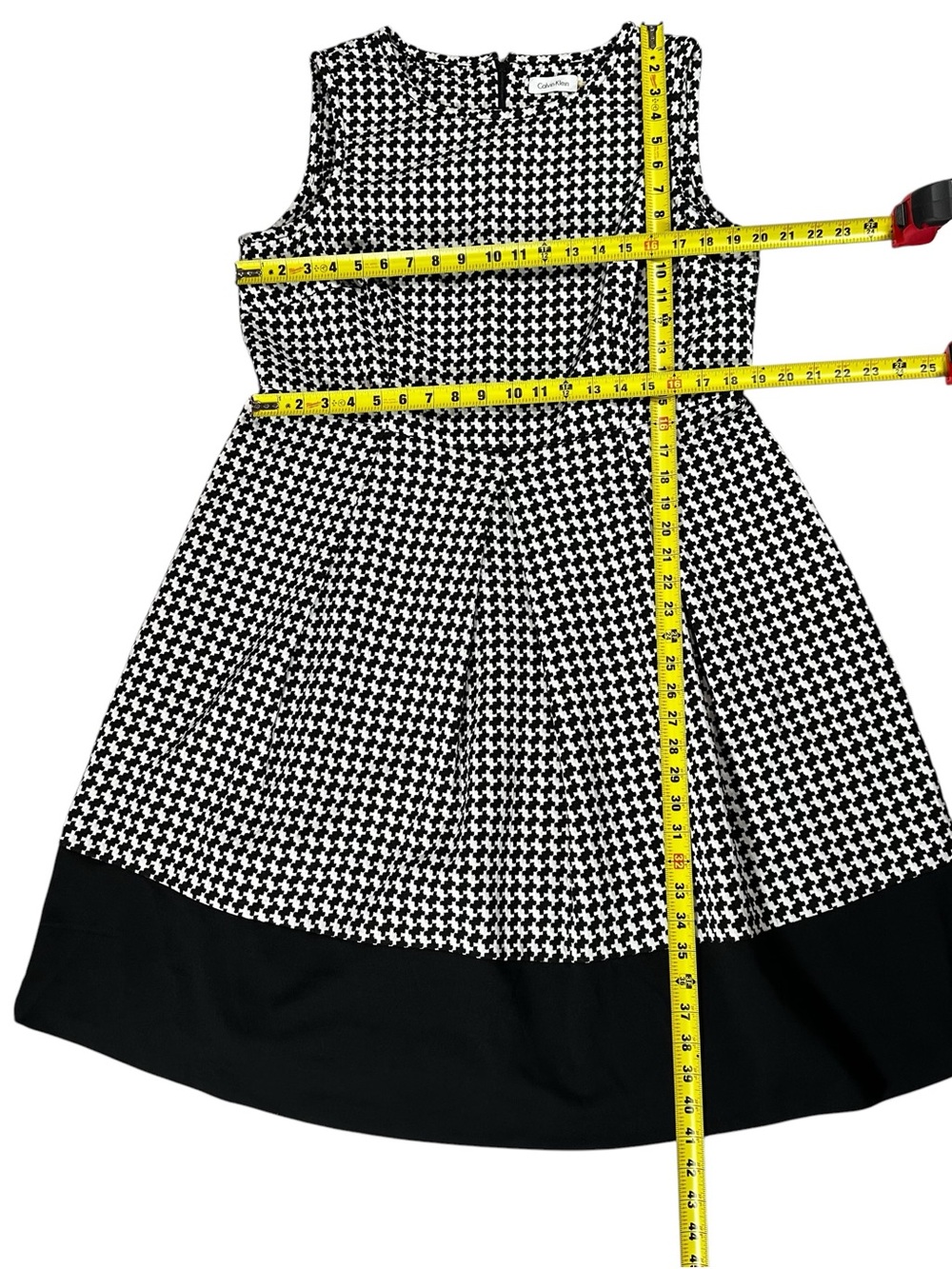 Calvin Klein Black White Houndstooth Fit & Flare Sleeveless Dress Size 14W - Picture 8 of 8